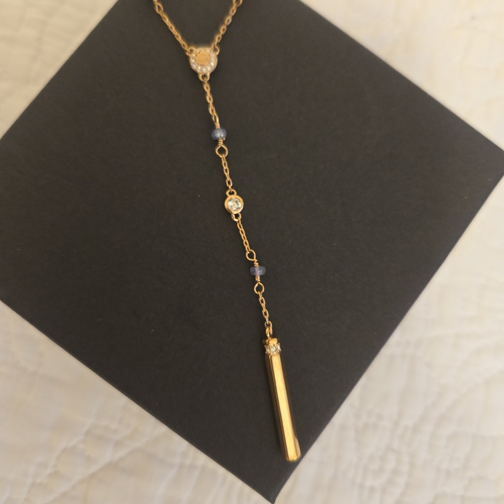 Henri Bendel Gold and Blue Lariat Necklace